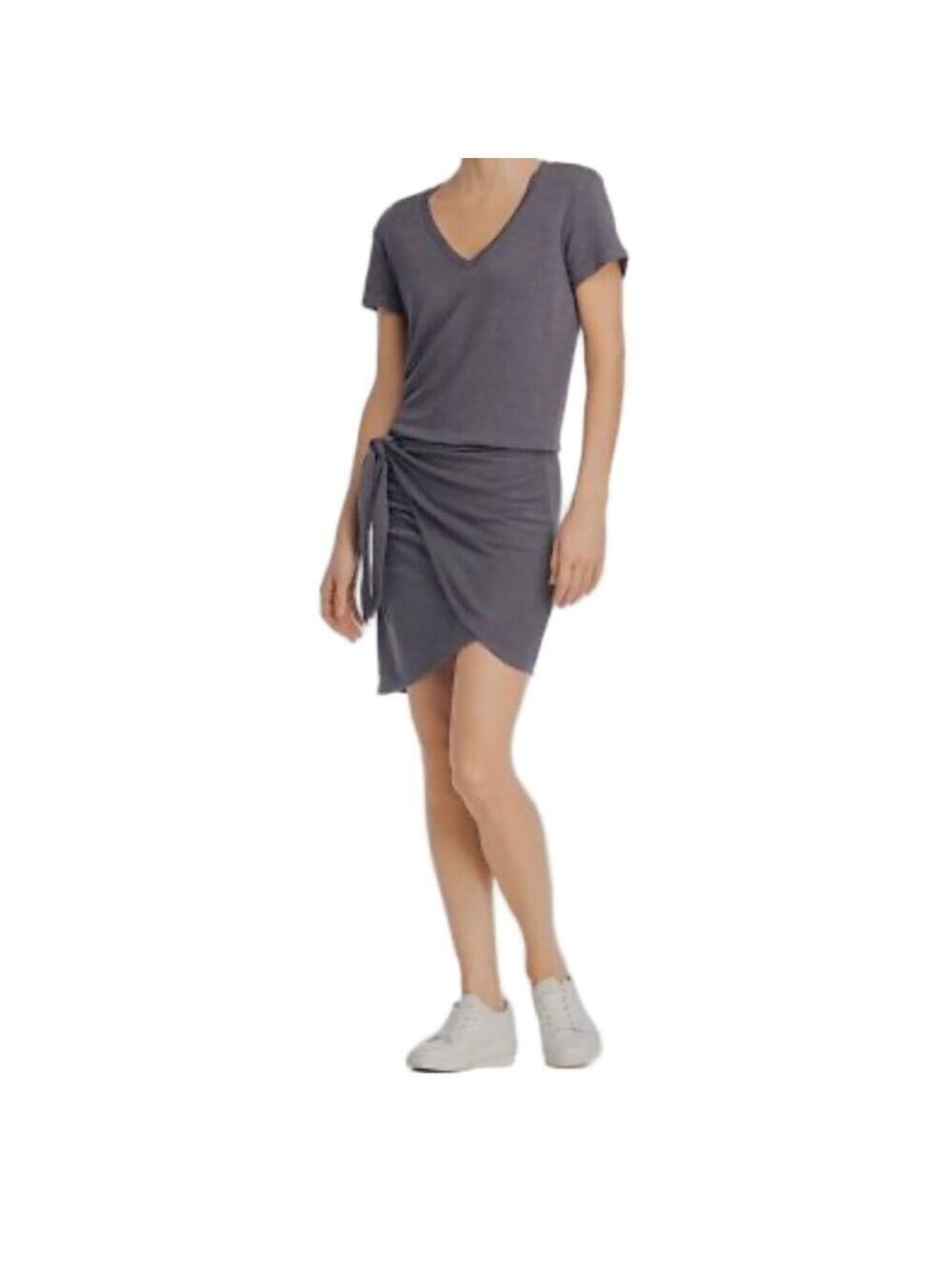 MONROW $170 Retail Tie Front Jersey Tee Dress